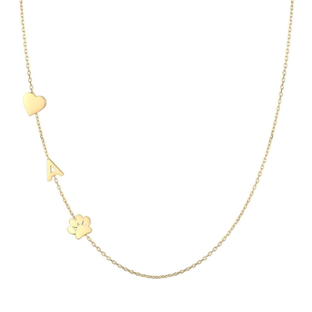 Personalized Paw Print Initial Necklace Delicate Dainty Pet Memorial Gift